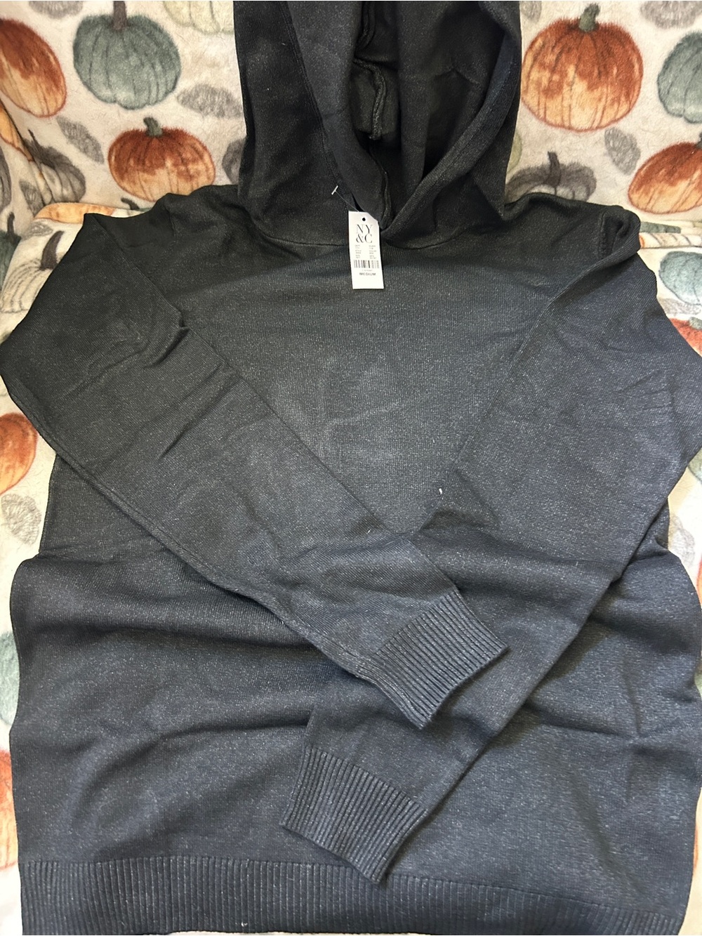 New York & Company Men's Charcoal Black Crewneck Hoodie Sweater